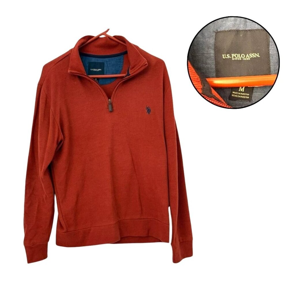 U.S. Polo Assn Men’s M Rust Orange Quarter Zip Pullover Sweater Knit